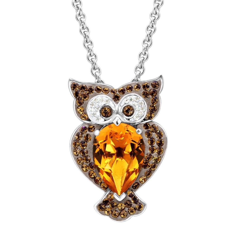Swarovski crystal owl pendant in sterling silver